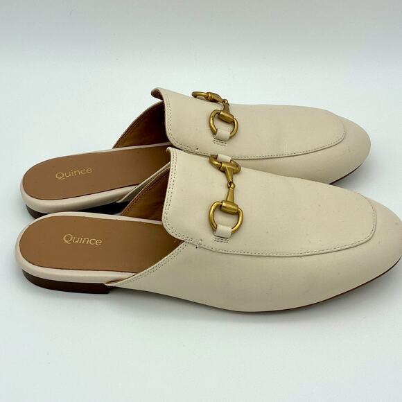 Quince Italian Leather Horsebit Loafer Mule Shoes Women 8 Cream Old Money Luxury - Picture 5 of 9